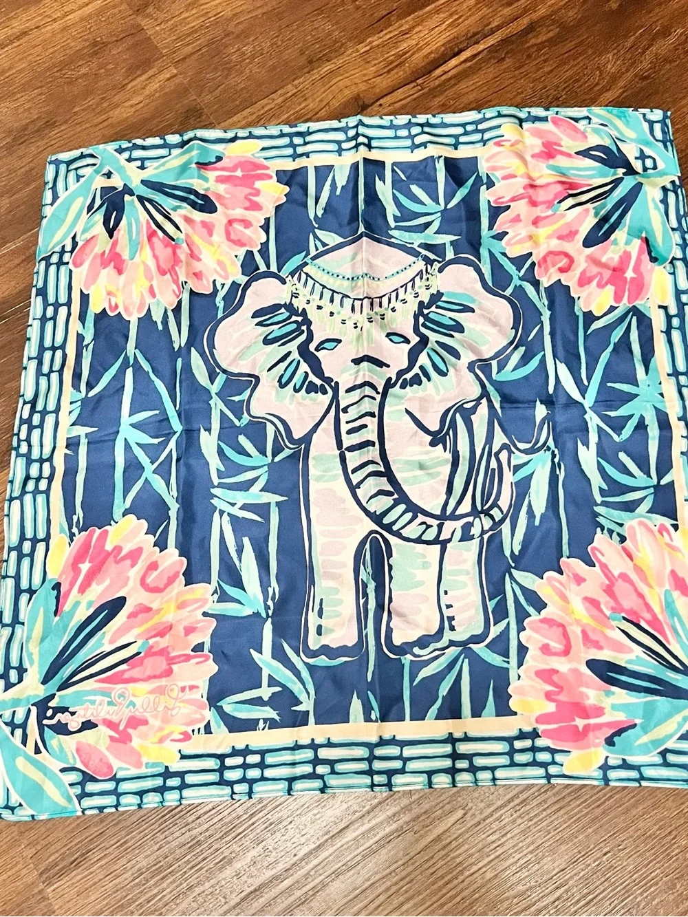 Lilly Pulitzer Navy & Pink Elephant Print Scarf